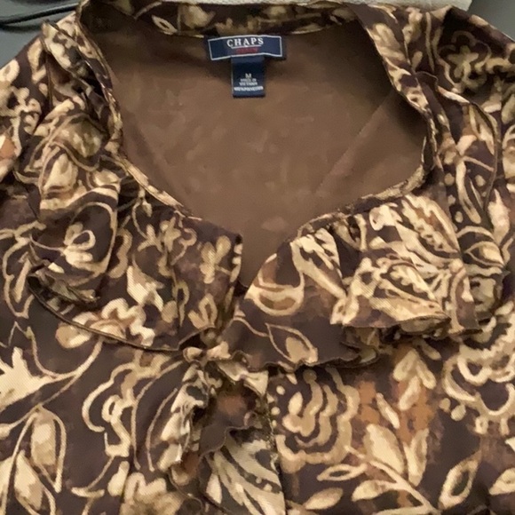 Chaps brown blouse with front ruffles. Size M - Picture 4 of 5